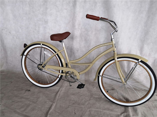 26 pouces de couleur blanche à vitesse unique Vintage Beach Cruiser vélo pour femmes pour la conduite occasionnelle