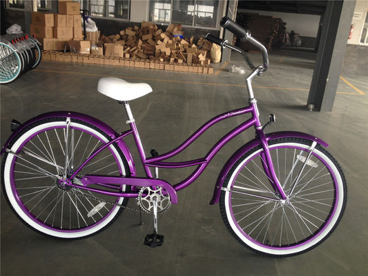 26 pouces de couleur blanche à vitesse unique Vintage Beach Cruiser vélo pour femmes pour la conduite occasionnelle