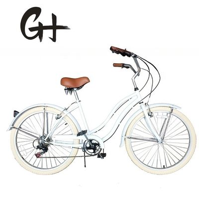 17 kg 26 &quot; pneu blanc femme adulte 7 vitesses Shimano Lady City CE États-Unis Hi-Ten cadre en acier CPSC Beach Cruiser vélo