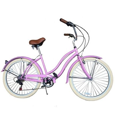 17 kg 26 &quot; pneu blanc femme adulte 7 vitesses Shimano Lady City CE États-Unis Hi-Ten cadre en acier CPSC Beach Cruiser vélo