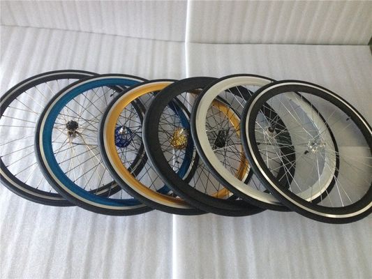 Anodisé 43 mm bleu Flip Flop Fixed Gear Route Bike Wheel Set avec des rayons colorés