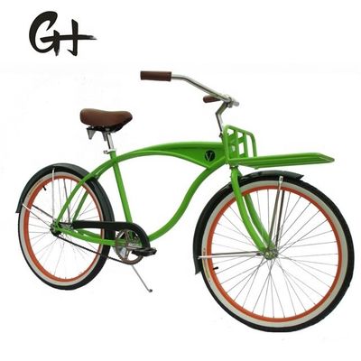 Monoplace à grande vitesse pour adultes, frein à roues de plage, vélo de croisière avec support avant et pneu blanc de 26 pouces