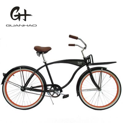 Monoplace à grande vitesse pour adultes, frein à roues de plage, vélo de croisière avec support avant et pneu blanc de 26 pouces