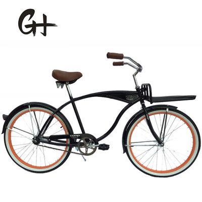 Monoplace à grande vitesse pour adultes, frein à roues de plage, vélo de croisière avec support avant et pneu blanc de 26 pouces