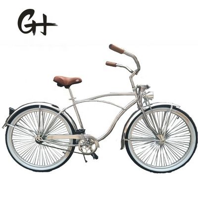 17 kg 26 pouces 68Spokes Rim Sliver couleur CP cadre Peinture chrome à vitesse unique OEM / ODM hommes bicyclette de plage