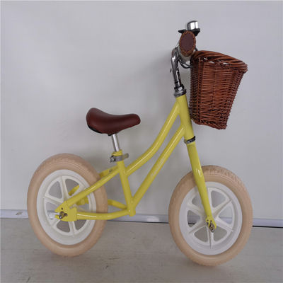 12 pouces pneu en mousse vélo d'équilibre pour enfants couleur jaune capacité de charge 70 kg panier avant
