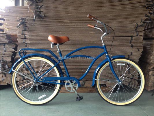 26 pouces Homme Beach Cruiser vélo avec porte-arrière et unique vitesse en acier à châssis dur