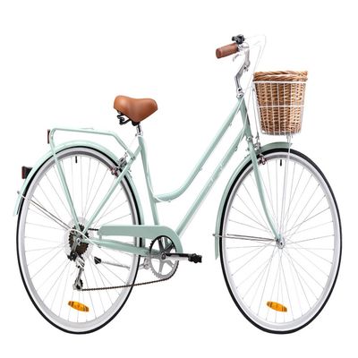 Vintage Women's Step Through Bike avec un panier avant et un design classique à 7 vitesses