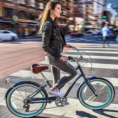 26 &quot; 500W OEM personnaliser CE 48V 14AG batterie au lithium 7 vitesses PAS Pas à pas femmes Lady Girl Beach Cruiser vélo électrique