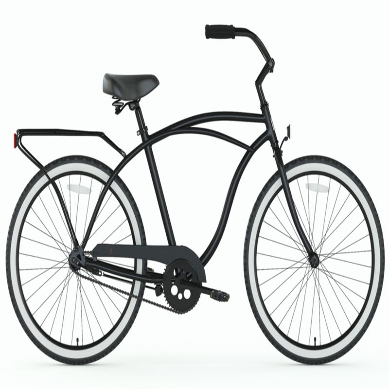 26 en acier mat noir monoplace pour hommes monoplace de vitesse de freinage Beach Cruiser vélo avec porte-bagages arrière