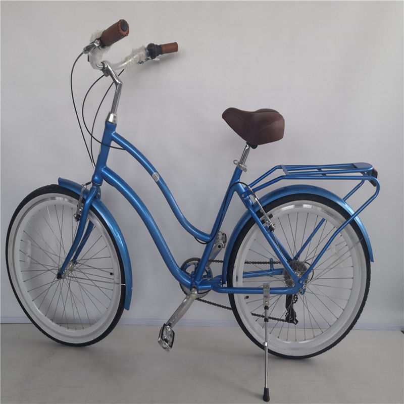 Cadre en alliage d'aluminium de 26 pouces 7 vitesses Vintage Beach Cruiser vélo avec porte arrière