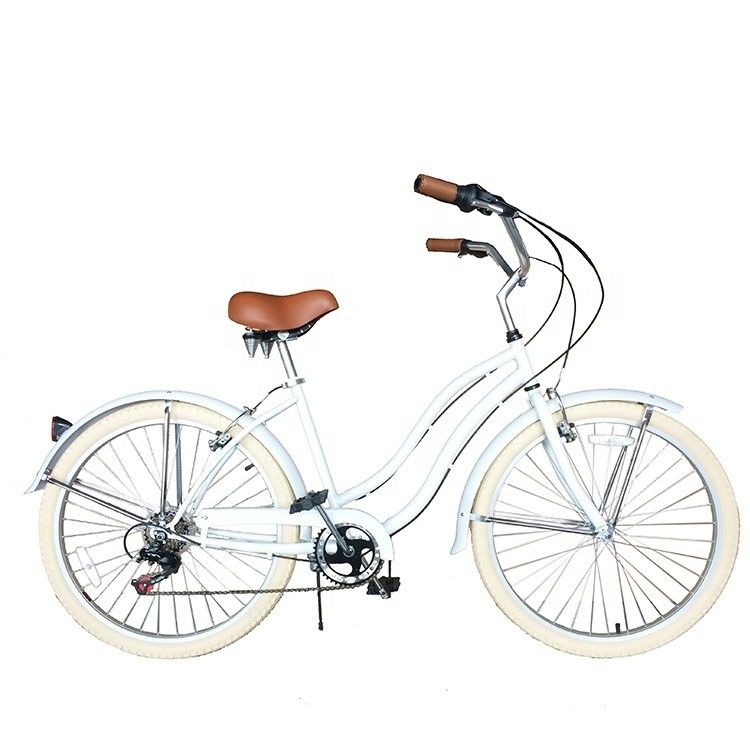17 kg 26 &quot; pneu blanc femme adulte 7 vitesses Shimano Lady City CE États-Unis Hi-Ten cadre en acier CPSC Beach Cruiser vélo
