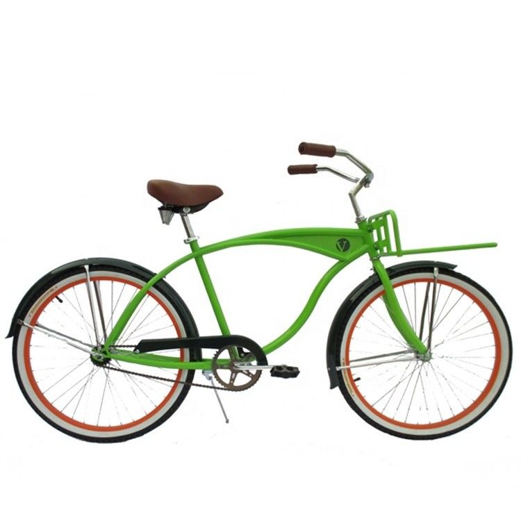 Monoplace à grande vitesse pour adultes, frein à roues de plage, vélo de croisière avec support avant et pneu blanc de 26 pouces