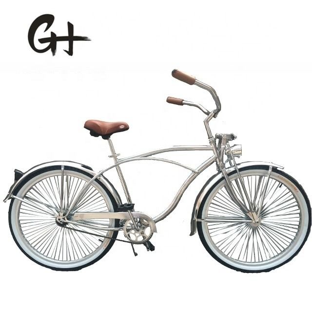 17 kg 26 pouces 68Spokes Rim Sliver couleur CP cadre Peinture chrome à vitesse unique OEM / ODM hommes bicyclette de plage