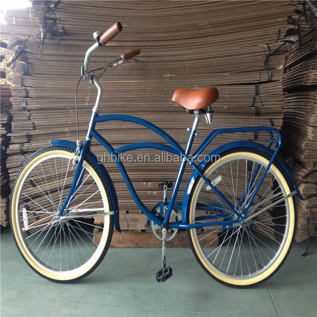 26 pouces Homme Beach Cruiser vélo avec porte-arrière et unique vitesse en acier à châssis dur