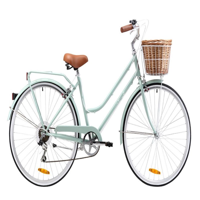 Vintage Women's Step Through Bike avec un panier avant et un design classique à 7 vitesses