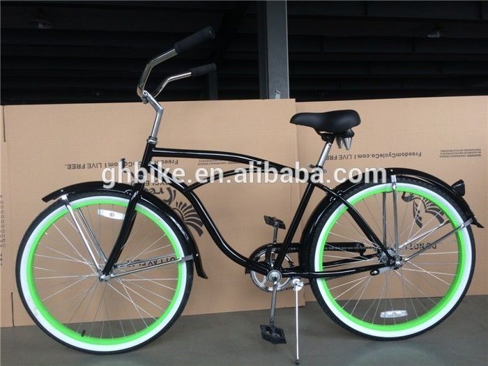 Bicicle de croisière en alliage d'aluminium vert de 26 pouces avec matériau de fourchette en acier et couleur verte
