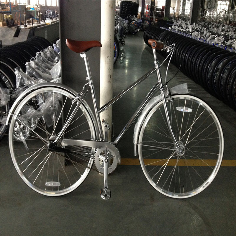 Pas de suspension 3 roues couleur argent Cromo cadre Vintage vélo pour femmes rétro Femmes vélo pour femmes